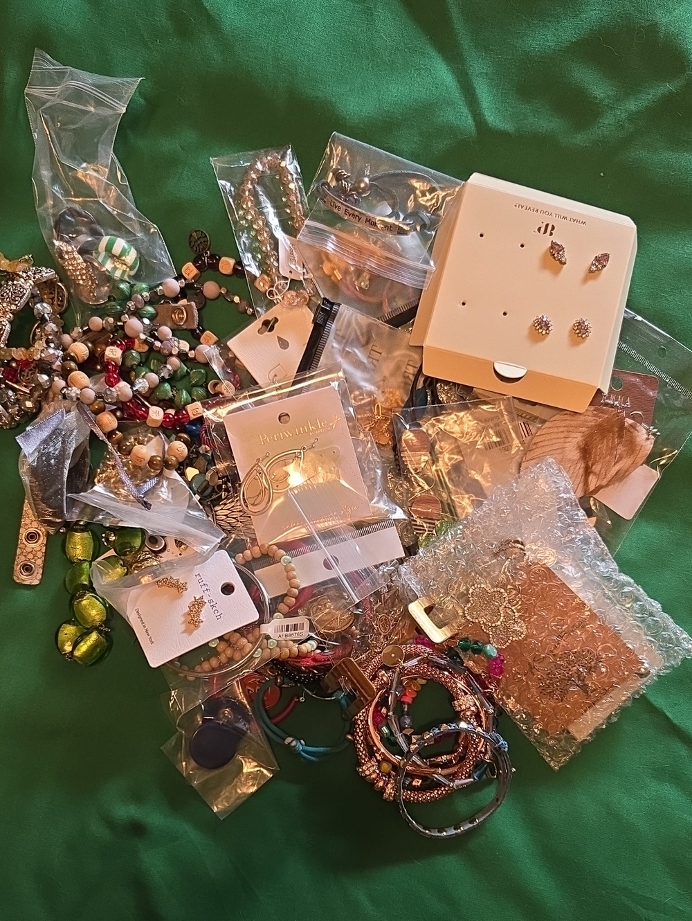 Mixed Costume Jewelry Lot - Green, Gold, Pink, Black